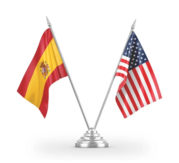 United States and Spain table flags isolated on white 3D rendering — 스톡 사진