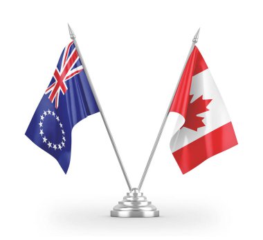 Kanada ve Cook Adaları masa bayrakları beyaz 3D görüntüleme üzerinde izole