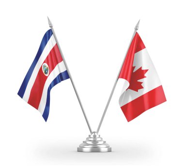 Kanada ve Kosta Rika masa bayrakları beyaz 3D görüntülerde izole edildi