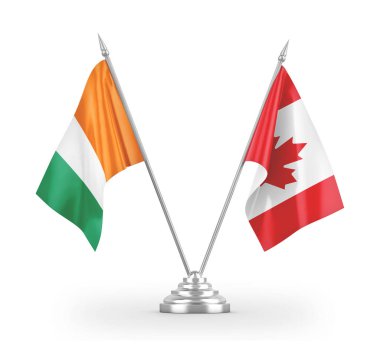 Kanada ve Fildişi Fildişi Sahilleri. Beyaz 3D renkte iki masa bayrakları. 