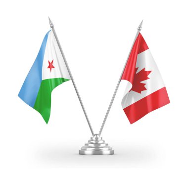 Kanada ve Cibuti masa bayrakları beyaz 3D görüntüleme üzerinde izole edildi