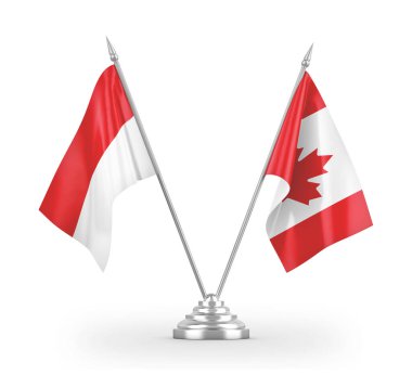 Kanada ve Endonezya masa bayrakları beyaz 3D görüntüleme üzerinde izole