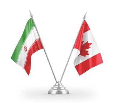 Kanada ve İran bayrakları beyaz 3D görüntüleme üzerinde izole edildi
