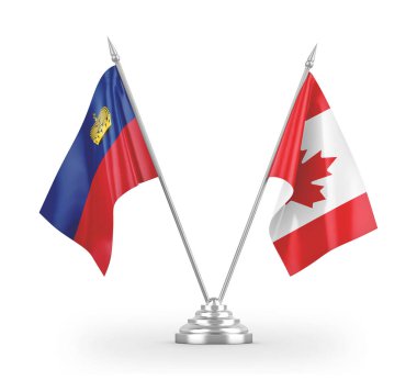 Kanada ve Lihtenştayn masa bayrakları beyaz 3D görüntüleme üzerinde izole