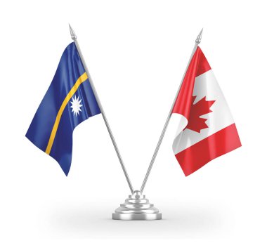 Kanada ve Nauru masa bayrakları beyaz 3D görüntüleme üzerinde izole