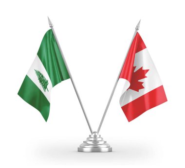 Kanada ve Norfolk Adaları masa bayrakları beyaz 3D görüntülerde izole edildi