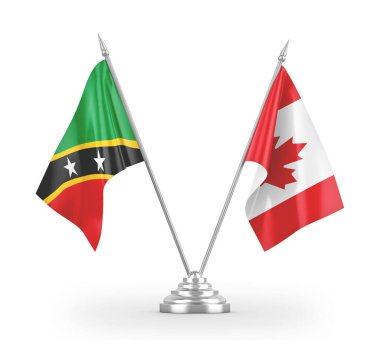 Kanada, Saint Kitts ve Nevis masa bayrakları beyaz 3D görüntülerde izole edildi