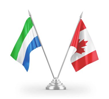 Kanada ve Sierra Leone masa bayrakları beyaz 3D görüntüleme üzerinde izole edildi