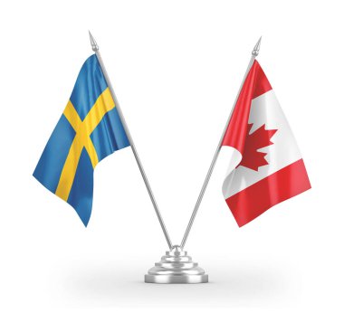 Kanada ve İsveç bayrakları beyaz 3D görüntüleme üzerinde izole edildi