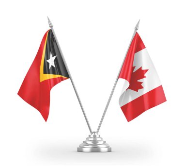 Kanada ve Timor-Leste Doğu Timor masa bayrakları beyaz 3D görüntüleme üzerinde izole