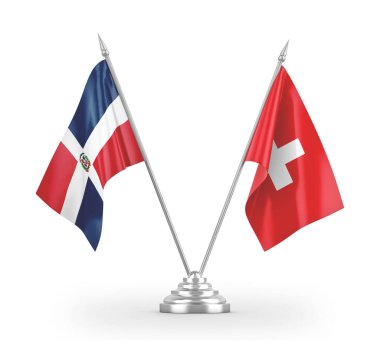 İsviçre ve Dominik Cumhuriyeti bayrakları beyaz 3D görüntülerde izole edildi