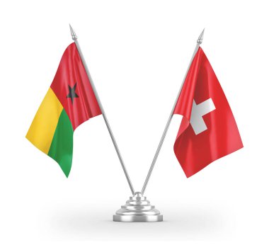 İsviçre ve Gine-Bissau masa bayrakları beyaz 3D görüntüleme üzerinde izole edildi