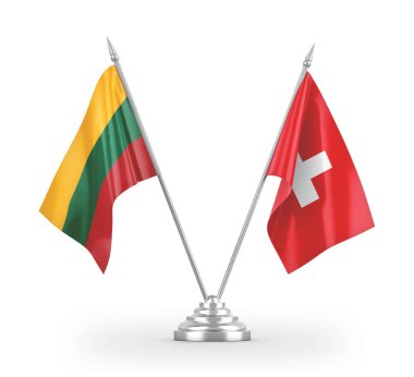 İsviçre ve Litvanya masa bayrakları beyaz 3D görüntüleme üzerinde izole edildi