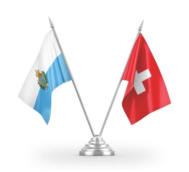 İsviçre ve San Marino masa bayrakları beyaz 3D görüntüleme üzerinde izole edildi