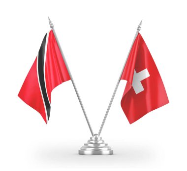 İsviçre ve Trinidad ve Tobago masa bayrakları beyaz 3D görüntüleme üzerinde izole