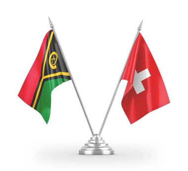 İsviçre ve Vanuatu masa bayrakları beyaz 3D görüntüleme üzerinde izole edildi