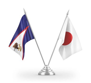 Japon ve Amerikan Samoa masa bayrakları beyaz 3D görüntüleme üzerinde izole edildi