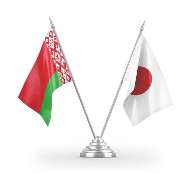 Japonya ve Belarus masa bayrakları beyaz 3D görüntüleme üzerinde izole edildi 