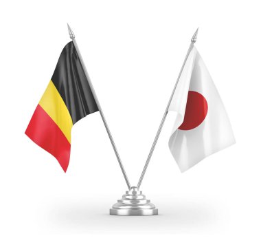 Japonya ve Belçika bayrakları beyaz 3D görüntüleme üzerinde izole edildi 