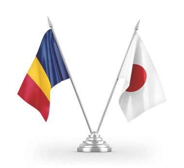 Japonya ve Çad masa bayrakları beyaz 3D görüntüleme üzerinde izole 