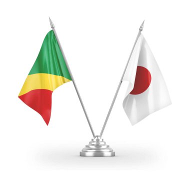 Japonya ve Kongo masa bayrakları beyaz 3D görüntüleme üzerinde izole 