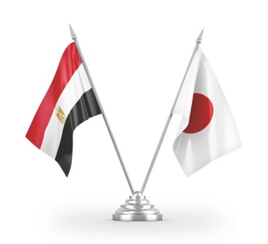 Japonya ve Mısır masa bayrakları beyaz 3D görüntülerde izole edildi