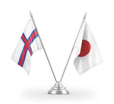 Japonya ve Faroe Adaları masa bayrakları beyaz 3D görüntüleme üzerinde izole