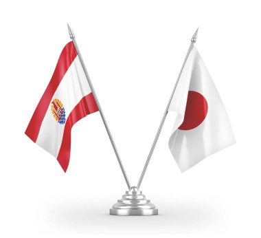 Japonya ve Fransız Polinezya masa bayrakları beyaz 3D görüntüleme üzerinde izole