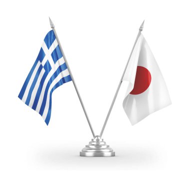 Japonya ve Yunanistan 'ın bayrakları beyaz 3D renkte izole edildi