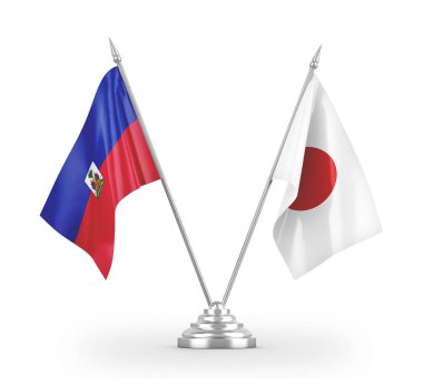 Japonya ve Haiti masa bayrakları beyaz 3D görüntülerde izole edildi