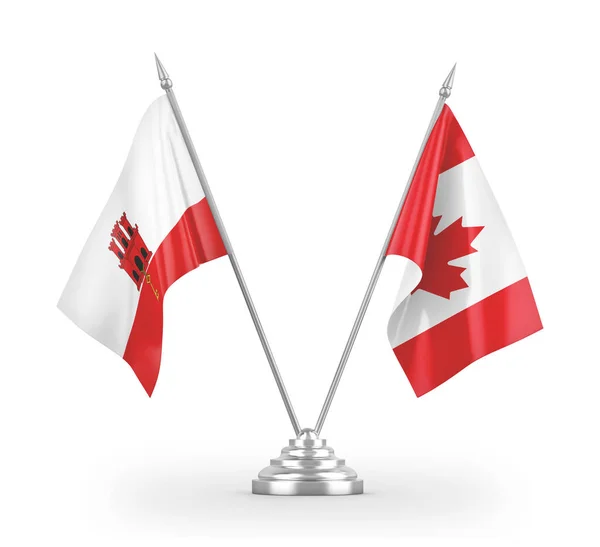 Bandiere da tavolo Canada e Gibilterra isolate su rendering 3D bianco — Foto Stock