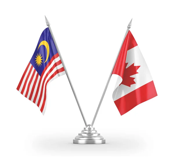 Kanada och Malaysia bordsflaggor isolerade på vit 3D-rendering — Stockfoto