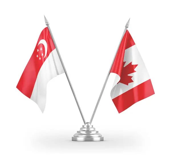 Σημαία του Καναδά και της Σιγκαπούρης τραπέζι απομονώνονται σε λευκό 3d απόδοση — Φωτογραφία Αρχείου