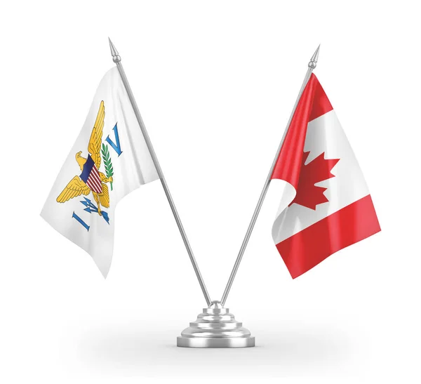 Banderas de mesa de Canadá e Islas Vírgenes de Estados Unidos aisladas en renderizado 3D blanco — Foto de Stock