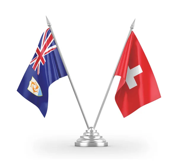 Banderas de mesa Suiza y Anguila aisladas en renderizado 3D blanco — Foto de Stock