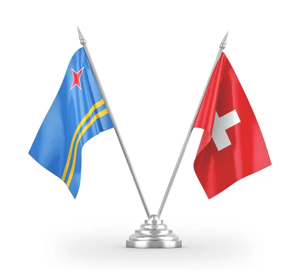在白色3D渲染上孤立的瑞士和阿鲁巴可显示的国旗 — 图库照片