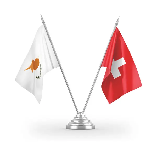 瑞士和塞浦路斯在白色3D渲染上隔离的桌旗 — 图库照片