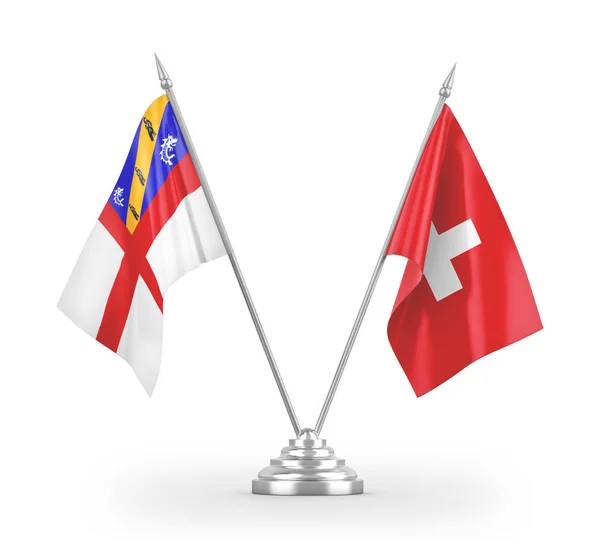 Svájc és Herm tábla zászlók elszigetelt fehér 3d renderelés — Stock Fotó
