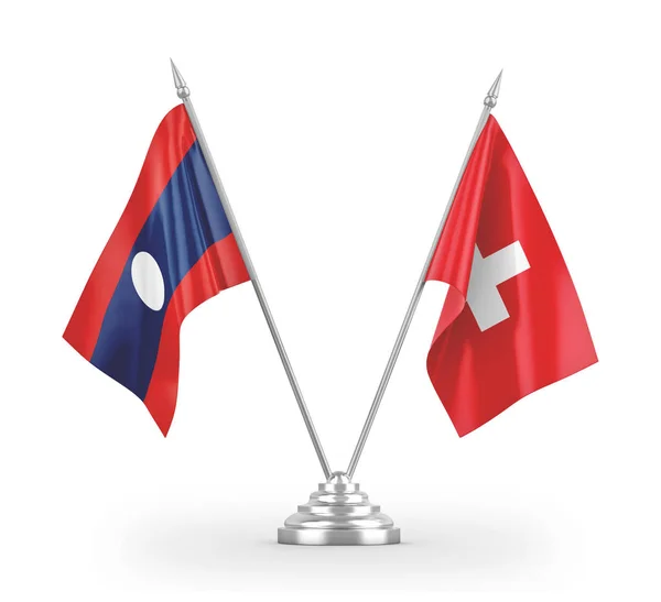 Svájc és Laosz két tábla zászlók elszigetelt fehér 3d renderelés. — Stock Fotó