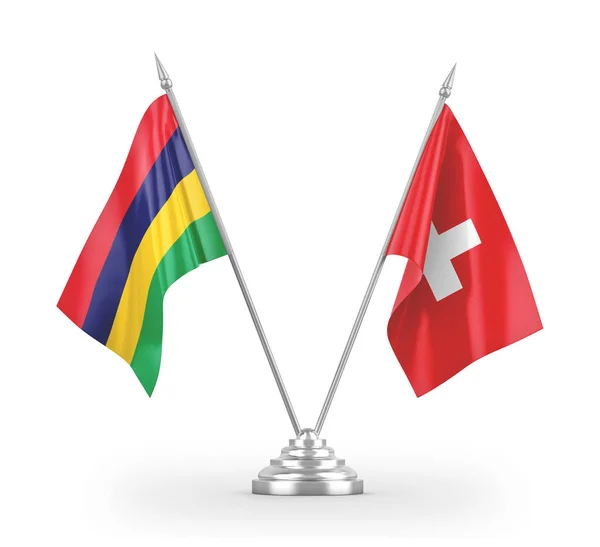 Швейцарія і Маврикій табличні прапори ізольовані на білому 3d рендерингу — стокове фото