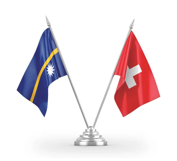 瑞士和瑙鲁在白色3D渲染上隔离的桌旗 — 图库照片
