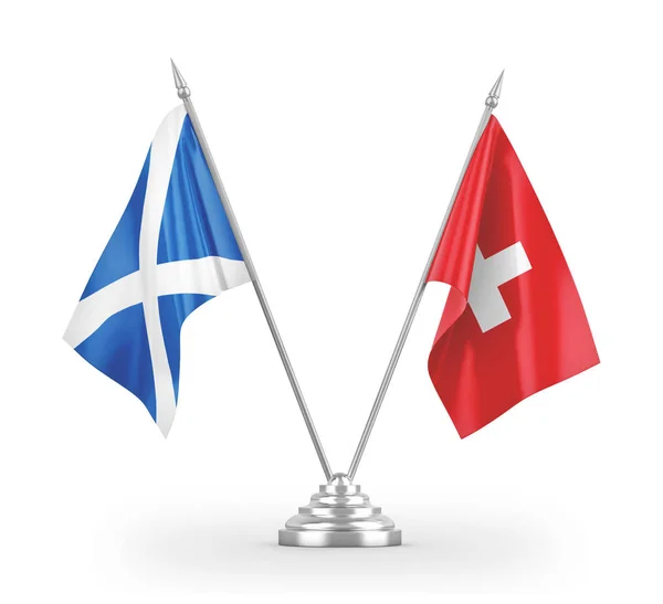 Svájc és Skócia tábla zászlók elszigetelt fehér 3d renderelés — Stock Fotó