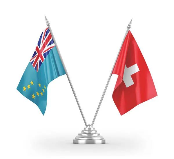 Svájc és Tuvalu tábla zászlók elszigetelt fehér 3d renderelés — Stock Fotó