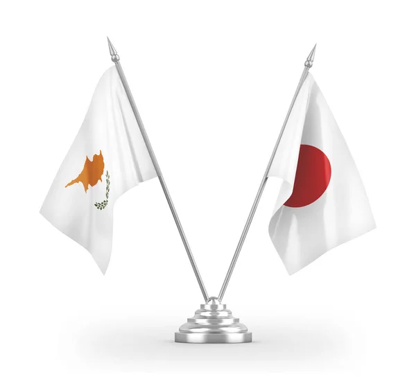Bandiere da tavolo Giappone e Cipro isolate su rendering 3D bianco — Foto Stock