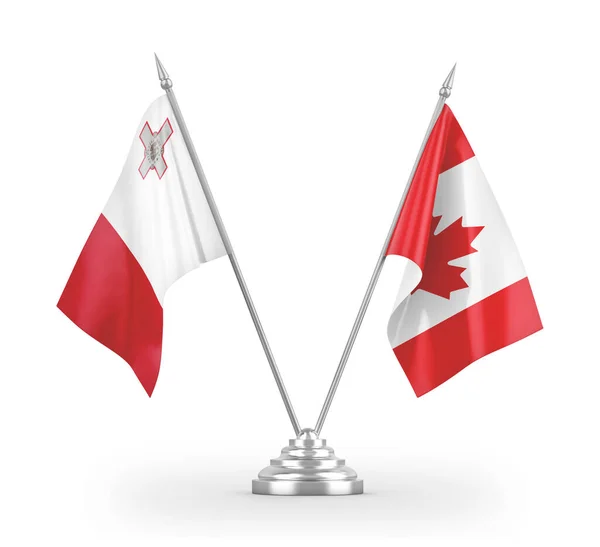 Canada and Malta table flags isolated on white 3D rendering — Stock Photo, Image