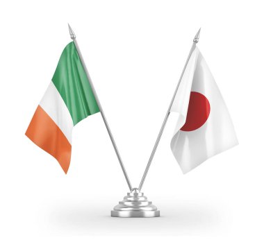 Japonya ve İrlanda bayrakları beyaz 3D görüntülerde izole edildi