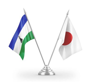 Japonya ve Lesotho masa bayrakları beyaz 3D görüntüleme üzerinde izole