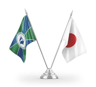 Japonya ve Martinique masa bayrakları beyaz 3D görüntüleme üzerinde izole edildi