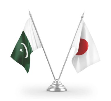 Japonya ve Pakistan bayrakları beyaz 3D görüntüleme üzerinde izole edildi