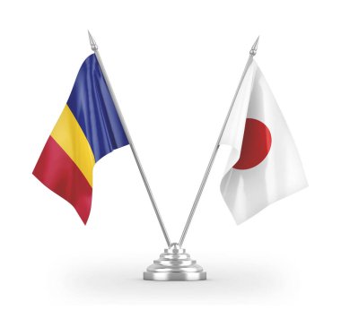 Japonya ve Romanya 'nın bayrakları beyaz 3D renkte izole edildi